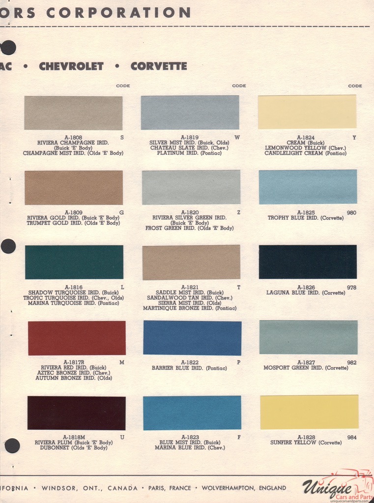 1966 General Motors Paint Charts RM 2